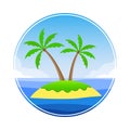 Tropical island in the ocean with palm trees, beach and sky with clouds. Vector illustration Royalty Free Stock Photo